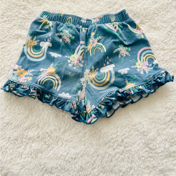 RuffleButts Girl Ruffled Trimmed Rainbow Printed Knit Shorts - Picture 4 of 4